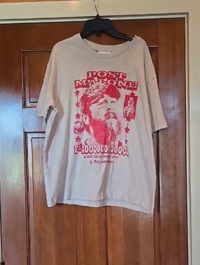 Post Malone Graphic Tee - Beige with Red Print Size XL